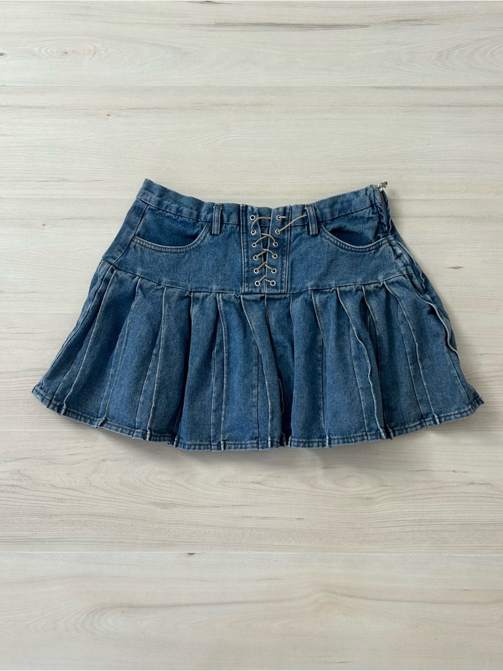 cali 1850 lace up denim skirt